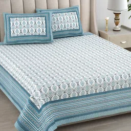 Urban Jaipur Elegance White & Blue Floral Cotton 186 TC Queen Bedsheet Set-2.74mx2.28m-picture-20
