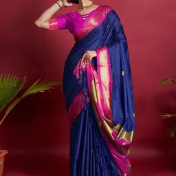 SILKWEAR Ethnic Motifs Zari Silk Cotton Ikat Saree-picture-17