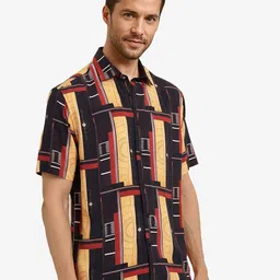 RARE RABBIT Men Comfort Spread Collar Abstract Printed Boxy Casual Shirt image 3