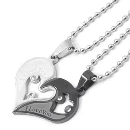 Teeragaj Unisex Set Of 2 Stainless Steel Heart Shaped Pendants With Chains image 3