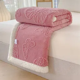 Reexplore Pink Microfibre Floral 354GSM Cotton Double Bed King Size Sherpa Blanket-picture-15