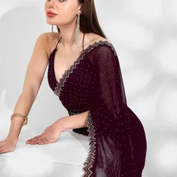 YAMUNE Embellished Sequinned Pure Georgette Heavy Work Saree image 2