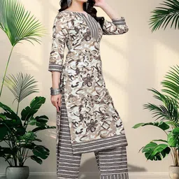 ZELZIS Women Floral Printed Regular Pure Cotton Kurta with Palazzos image 3
