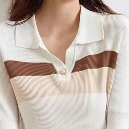 DressBerry Women Striped Shirt Collar Short Sleeves Pullover image 5
