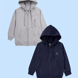KiddoPanti Kids Pack of 2 Zip Detail Full Sleeve Hooded Front Open Sweatshirt-image-78