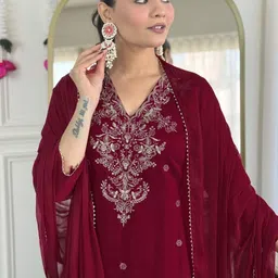 Moda Rapido Women Ethnic Motifs Embroidered Kurta with Palazzos & Dupatta image 2