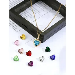 Estailo fashion Women Gold-Plated Cubic Zirconia Changeable Heart Shaped Pendant & Chain-picture-21