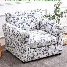 HOKIPO Blue & White Printed 1 Seater Sofa Cover With Arms-image-95