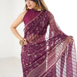 Ekasya Ethnic Motifs Printed Zari Saree image 4