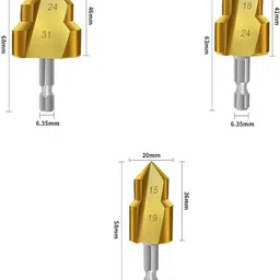 aasons 3 Piece PPR Pipe Lifting Stepped Drill Bit Titanium Coated Steel ¼” Hex Shank Pipe Mouth Lift Expansion Puncher Hole Saw Opener Expander Plumbing image 2