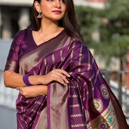 WOVENSTOCK Ethnic Motifs Woven Design Zari Kanjeevaram Saree image 5