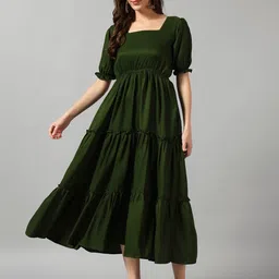 Raiyani Fashion Women Puff Sleeve Fit & Flare Midi Dress-picture-38