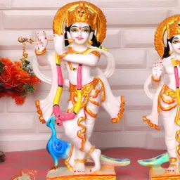 GW CREATIONS Gold-Toned & Blue Radha Krishna Exquisite Marble Religious Idol Showpiece-image-94