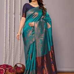 Snofi Creation Ethnic Motifs Zari Pure Silk Heavy Work Kanjeevaram Saree-image-41