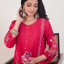 Indo Era Women Floral Embroidered Regular Thread Work Kurta with Trousers-image-51