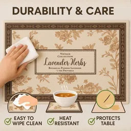 YELONA 2Pcs Pink & Brown Patterned Waterproof Heat-Resistant Anti-Slip Table Placemats image 3