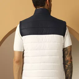 Metronaut Colourblocked Mock Collar Sleeveless Padded Jacket image 3