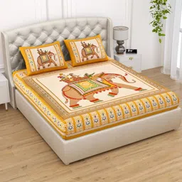 MILAAV Yellow & White 144 TC Bedsheet with 2 Pillow Covers-picture-26