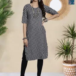 HERE&NOW Women Ethnic Motifs Printed Round Neck Straight Kurtas-picture-33
