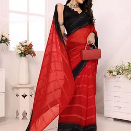moda rapido ANAND SAREES Striped Satin Saree image 4