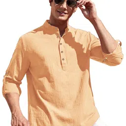 BHUVIKOO Band Collar Roll-Up Sleeves Short Kurta-picture-16