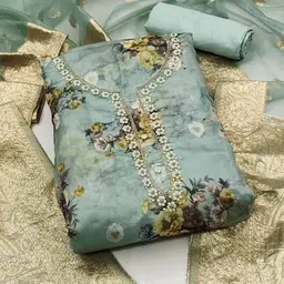 SAINOOR Floral Printed Beads And Stones Organza Semi-Stitched Dress Material-picture-21