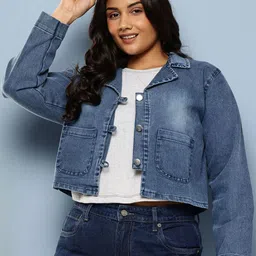 BAESD Women Spread Collar Cotton Denim Jacket-picture-12