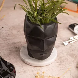 HOMEARTE Black Ceramic Planter With Marble Base image 2