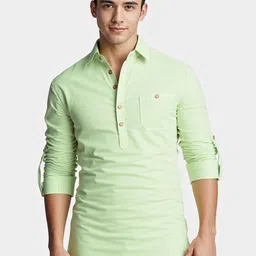 Yugnik Men Solid Shirt Collar Cotton Kurta-picture-35