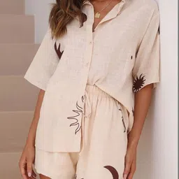 LULU & SKY Printed Shirt Collar Shirt With Shorts Co-Ords-picture-49