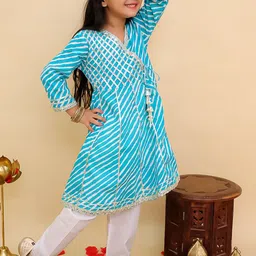 Aj DEZInES Girls Leheriya Printed Angrakha Gotta Patti Pure Cotton Kurta with Trousers image 3