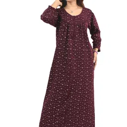 MIAVII CREATION Printed Round Neck Long Sleeves Maxi Nightdress-image-89