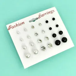 Honbon Set of 12 & Multi Plastic Artificial Stones & Beads Earrings image 5