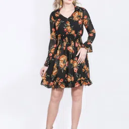DELIS Women Floral Printed Georgette Fit & Flare Dress-picture-11
