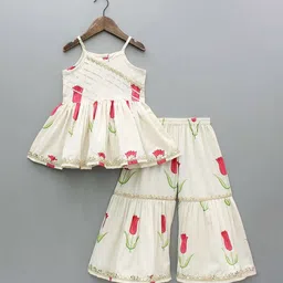 YK Girls Floral Printed Regular Mirror Work Kurti with Sharara-picture-56