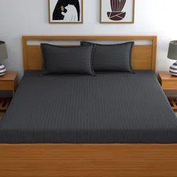 WEAVE AND DECOR Grey Striped 300 TC King Bedsheet with 2 Pillow Covers-picture-54
