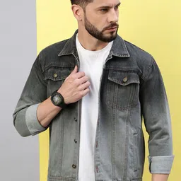 VOXATI Men Washed Denim Jacket with Patchwork-picture-21