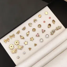 ABDESIGNS Set Of 16 Gold-Plated Contemporary Studs Earrings-picture-5