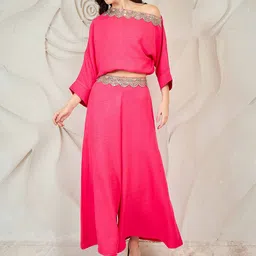 Shally Bhasin by Athena Women Embellished One Shoulder Top & Palazzos Co-Ord Set-picture-34