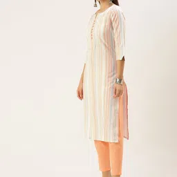 KALINI Striped Regular Straight Kurta with Trousers image 5