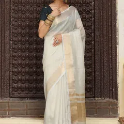 DIVASTRI Women Golden Zari Border Saree With Blouse Piece-picture-35