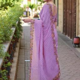 Pionex Bandhani Printed Embroidered Saree With Blouse Piece image 2