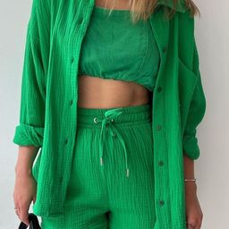 HERE&NOW Green Long Sleeves Shirt With Shorts-picture-24