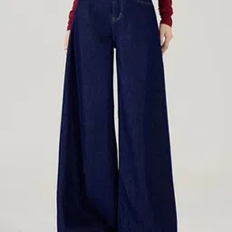 Outzidr Women Jean Wide Leg Mid-Rise Low Distress Jeans-image-57