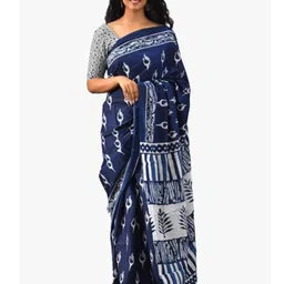 TROPWEAR Ethnic Motifs Block Print Pure Cotton Saree-image-44
