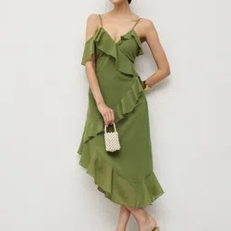 HOUSE OF S Women Shoulder Straps Ruffled Asymmetrical Midi Wrap Dress image 2