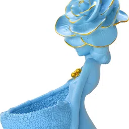 MISS PEACH Blue & Gold-Toned Lady With Storage Figurine Showpiece image 2