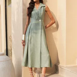 HOUSE OF FETT Linen Fit & Flare Midi Dress-image-77