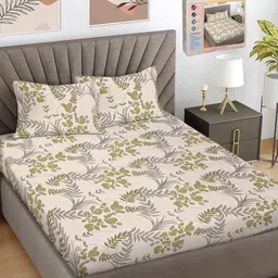 FABINALIV Beige & Green Floral Printed 300 TC King Bedsheet Set 2.50 m x 2.25 m-image-65
