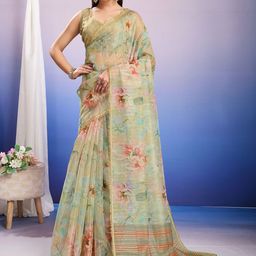 Mitera Floral Sequinned Organza Saree-picture-4